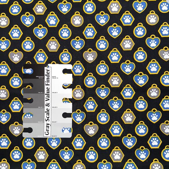 Blue & Gray Pet Tags on Black by Quilter's Showcase - 1/2 YD - Dog Cat Paw Print - Picture 6 of 6